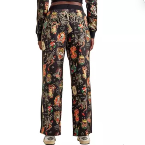 Ed Hardy Women's Shrunken Flashboard Track Pants multicolor tattoo art - Picture 7 of 14